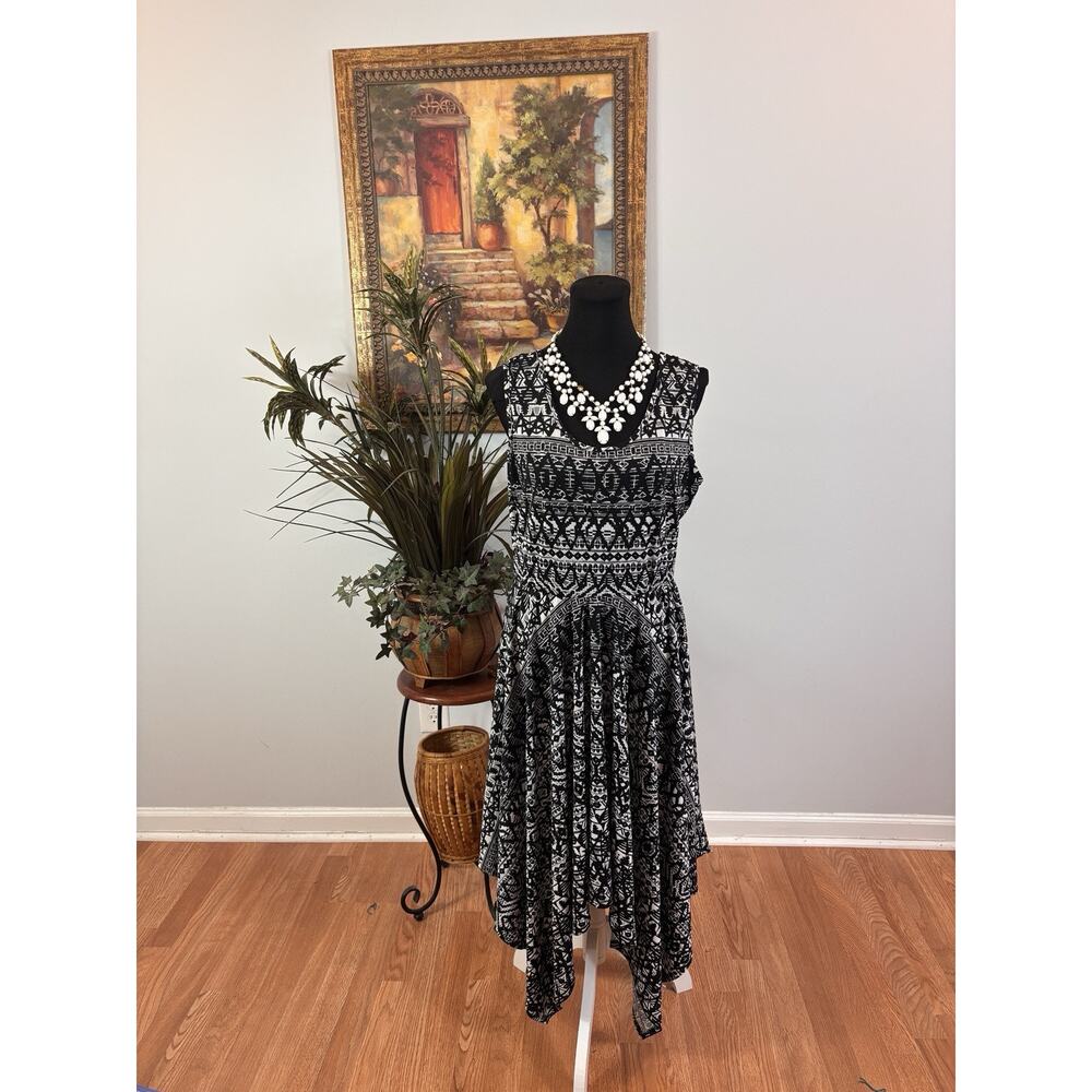 Olivia Mathews Women Skirt Dress A-line XL Black & White Boho Fairy Assymetrical